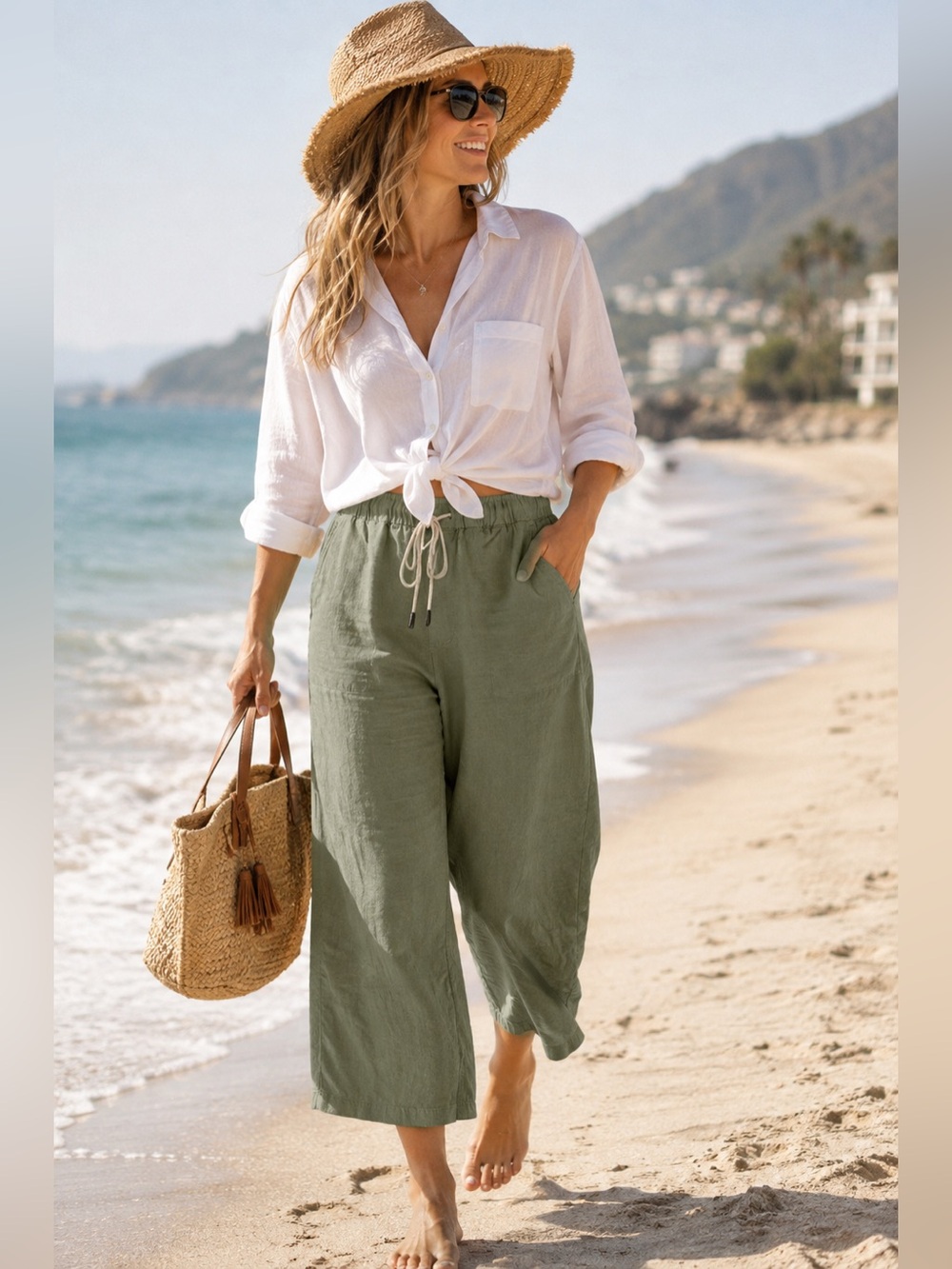 🌊 Universal Thread XL Sage Wide Leg Crop Pants NWOT Resort Coastal